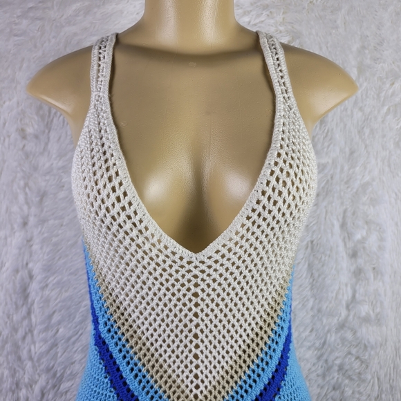 My Beachy Side XS Crochet Colorblock Cover Up Mini Bodycon Dress Chevron - Picture 2 of 5